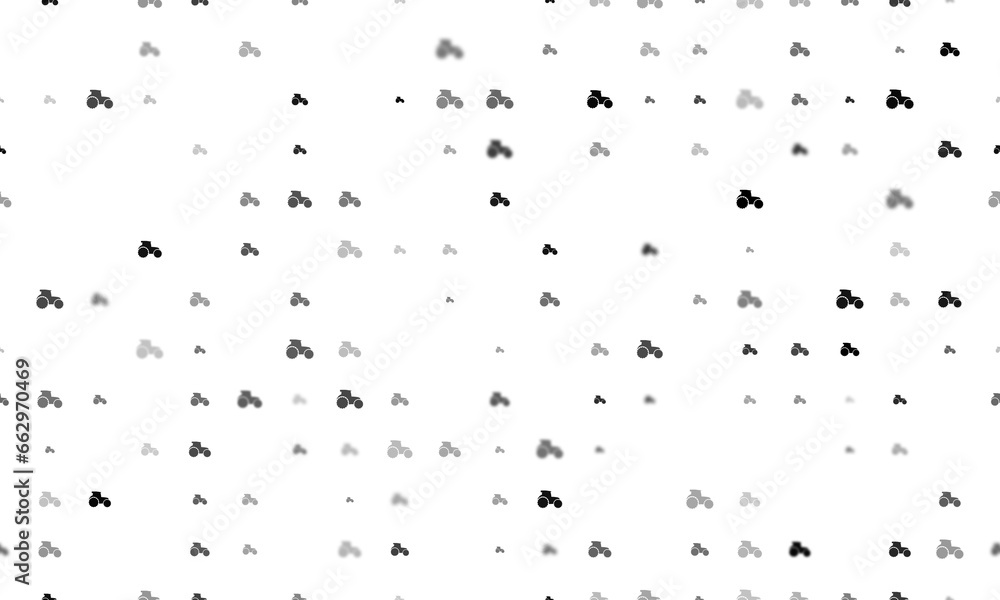 Poster seamless background pattern of evenly spaced black tractor symbols of different sizes and opacity. i