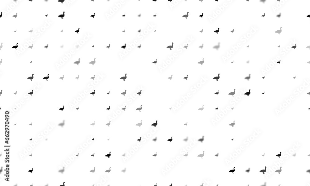 Poster seamless background pattern of evenly spaced black goose symbols of different sizes and opacity. ill