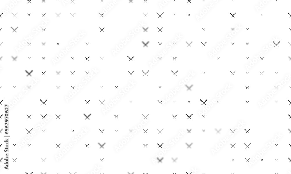 Poster seamless background pattern of evenly spaced black baseball bats symbols of different sizes and opac