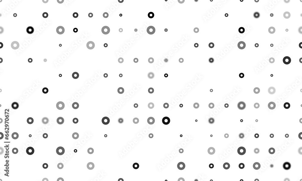 Poster seamless background pattern of evenly spaced black record media symbols of different sizes and opaci