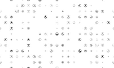 Seamless background pattern of evenly spaced black ecology symbols of different sizes and opacity. Vector illustration on white background