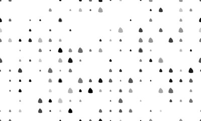 Seamless background pattern of evenly spaced black poop symbols of different sizes and opacity. Vector illustration on white background