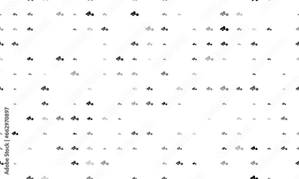 Poster seamless background pattern of evenly spaced black road roller symbols of different sizes and opacit