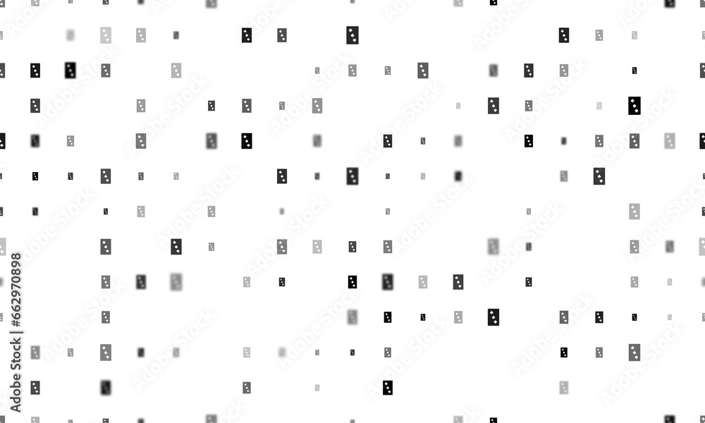 Poster seamless background pattern of evenly spaced black three of spades playing cards of different sizes 