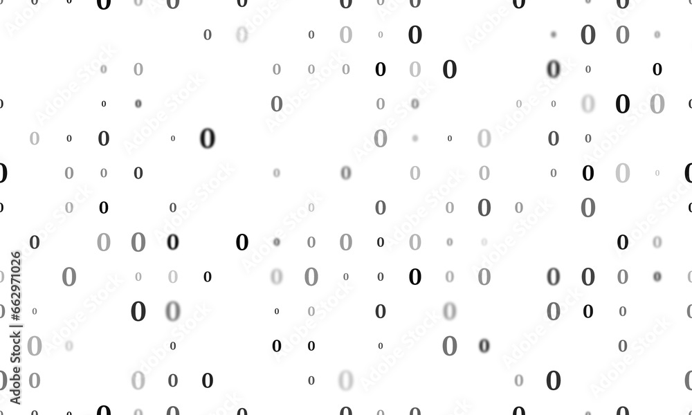 Poster seamless background pattern of evenly spaced black number zero symbols of different sizes and opacit