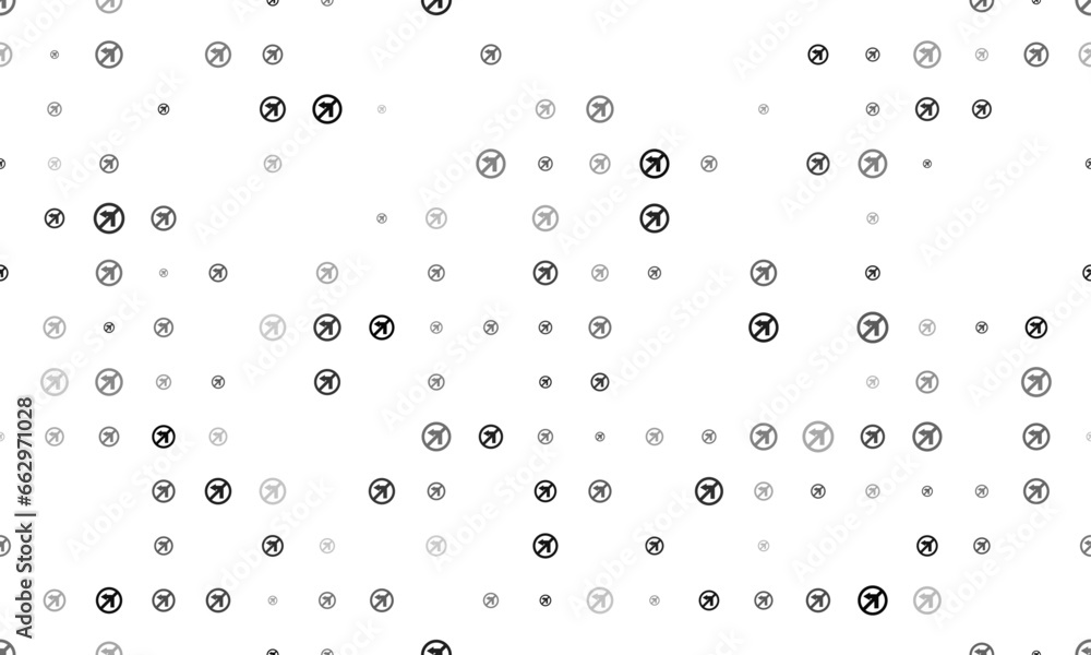 Poster seamless background pattern of evenly spaced black no left turn signs of different sizes and opacity