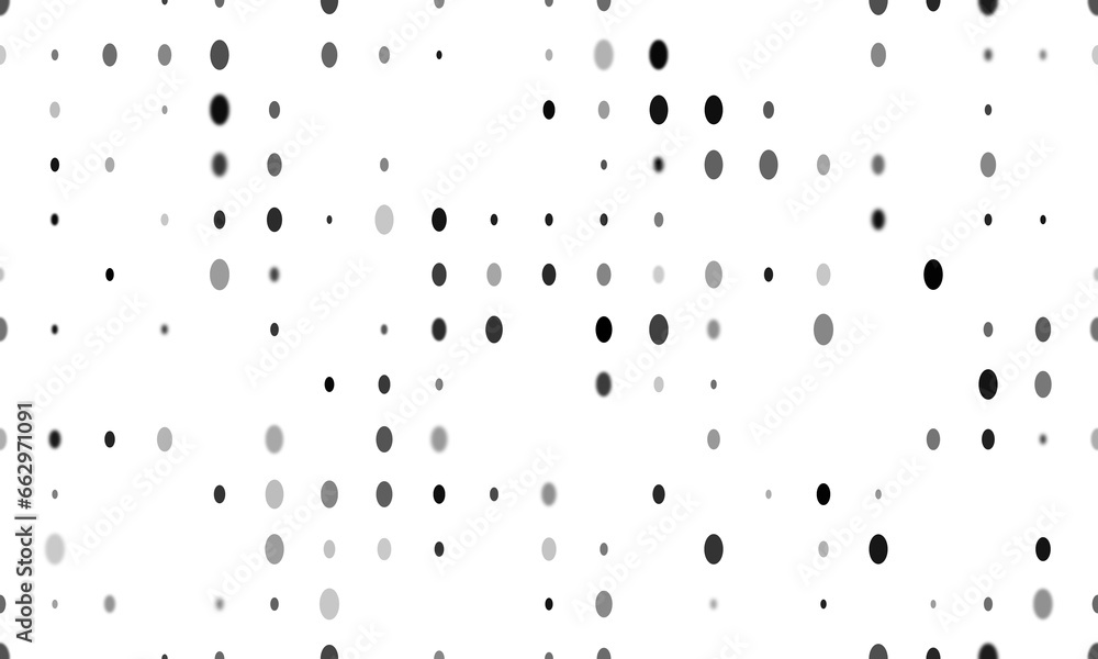 Poster seamless background pattern of evenly spaced black ellipse symbols of different sizes and opacity. i