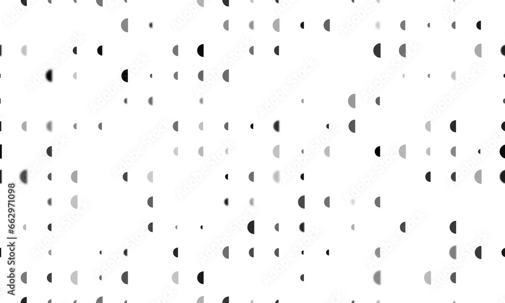 Poster seamless background pattern of evenly spaced black semicircle symbols of different sizes and opacity