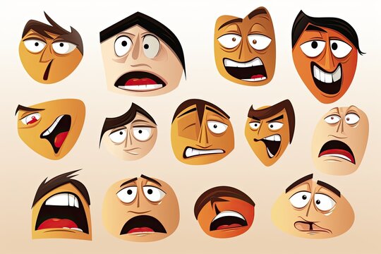 Cartoon Face: Depicting a Range of Emotions from Joy to Surprise, Sadness to Anger - Capturing the Nuances of Human Expression, generative AI