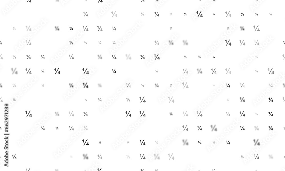 Poster seamless background pattern of evenly spaced black quarter fraction symbols of different sizes and o
