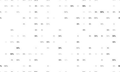 Fototapeta na wymiar Seamless background pattern of evenly spaced black 50 percent symbols of different sizes and opacity. Illustration on transparent background