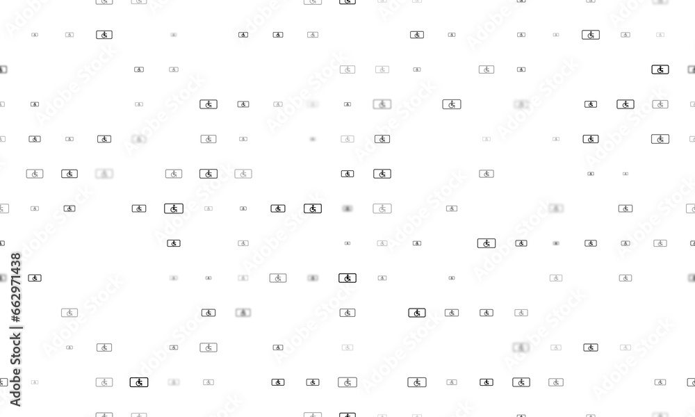 Poster seamless background pattern of evenly spaced black disabled road signs of different sizes and opacit