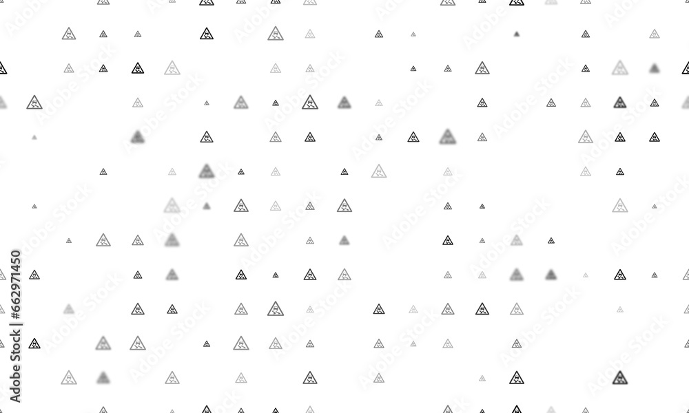 Poster seamless background pattern of evenly spaced black slippery road signs of different sizes and opacit