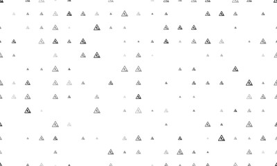 Seamless background pattern of evenly spaced black road work signs of different sizes and opacity. Vector illustration on white background