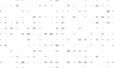 Seamless background pattern of evenly spaced black disabled road signs of different sizes and opacity. Illustration on transparent background