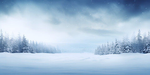 Snow winter forest background, with copy space