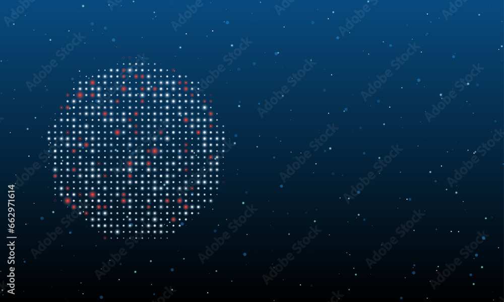 Poster on the left is the nonagon symbol filled with white dots. background pattern from dots and circles o