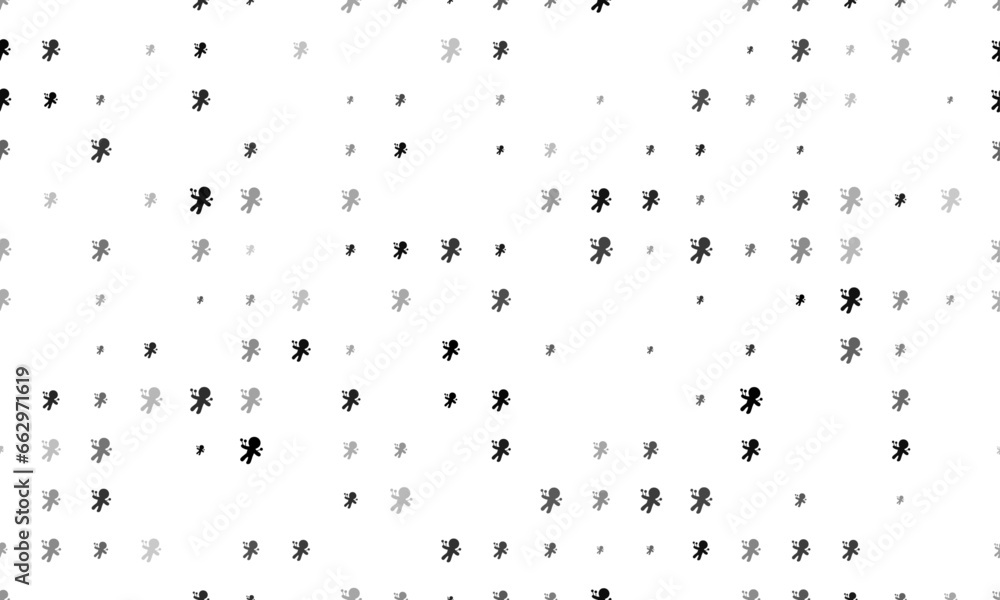 Poster seamless background pattern of evenly spaced black voodoo doll symbols of different sizes and opacit