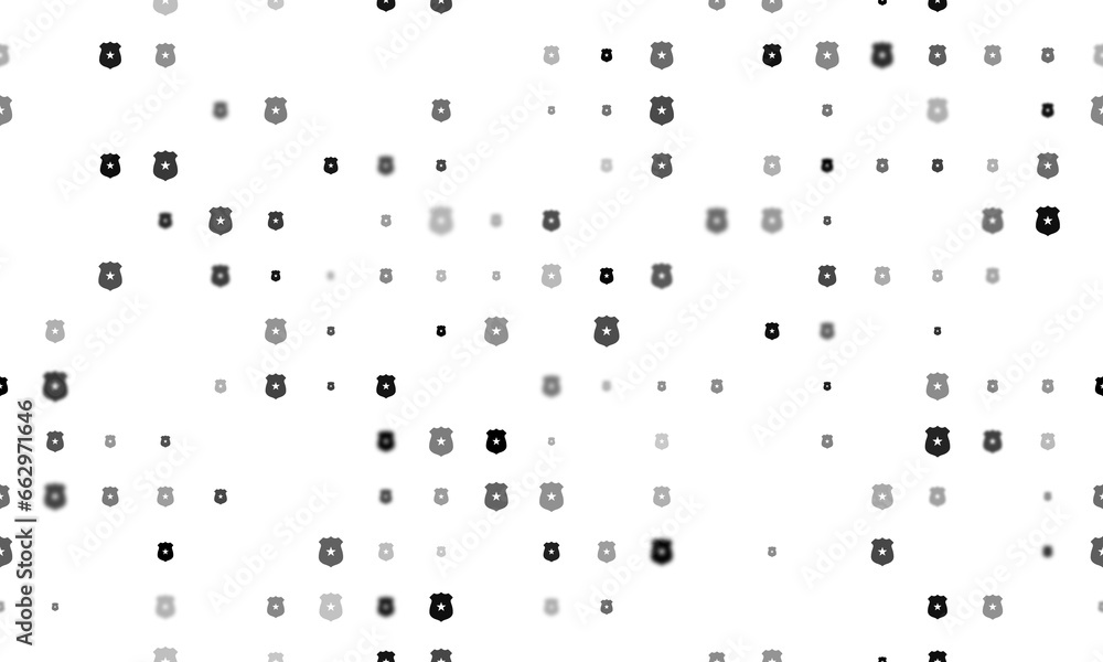 Poster seamless background pattern of evenly spaced black police badge symbols of different sizes and opaci