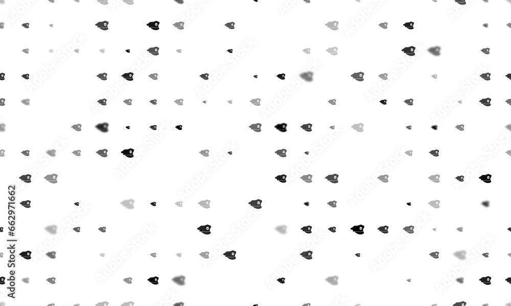 Poster seamless background pattern of evenly spaced black police cap symbols of different sizes and opacity