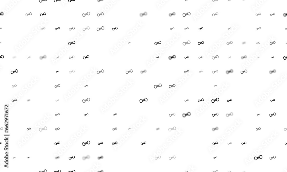Poster seamless background pattern of evenly spaced black handcuffs symbols of different sizes and opacity.