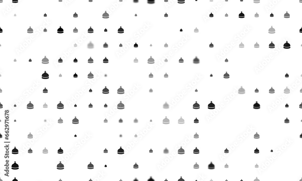 Poster seamless background pattern of evenly spaced black reception bell symbols of different sizes and opa
