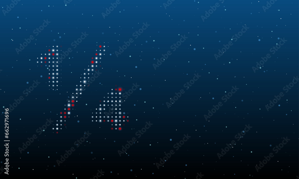 Poster on the left is the quarter fraction symbol filled with white dots. background pattern from dots and 