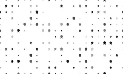 Seamless background pattern of evenly spaced black spirit ball symbols of different sizes and opacity. Illustration on transparent background