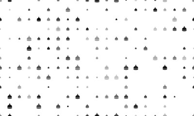 Seamless background pattern of evenly spaced black reception bell symbols of different sizes and opacity. Illustration on transparent background