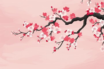 Spring Festival Banner: Minimalist Cherry Blossoms Abstracted Into a Captivating Design, generative AI