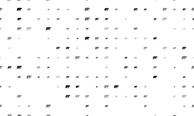 Seamless background pattern of evenly spaced black bear symbols of different sizes and opacity. Illustration on transparent background