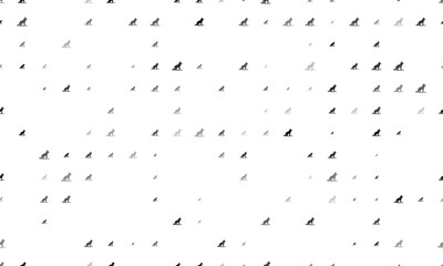 Seamless background pattern of evenly spaced black wild wolf symbols of different sizes and opacity. Vector illustration on white background