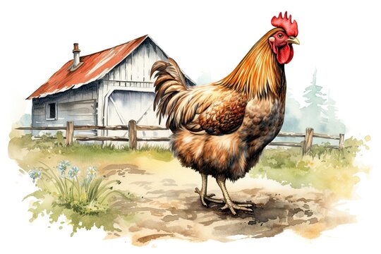 Chicken Clipart: Plump Chicken Strutting in a Farmyard, Embodying Rustic Charm of Rural Life, generative AI