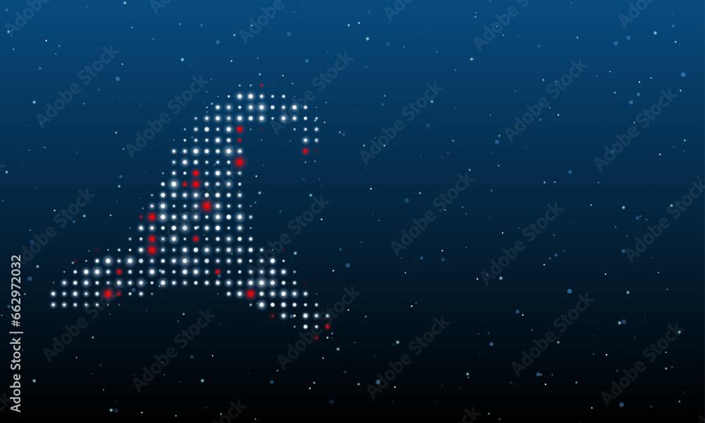 Poster on the left is the wizard hat symbol filled with white dots. background pattern from dots and circle