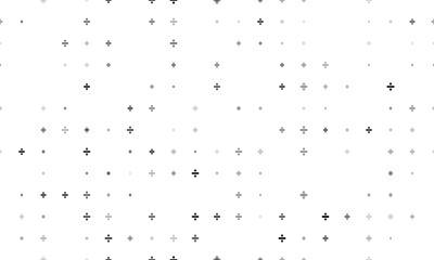 Seamless background pattern of evenly spaced black division symbols of different sizes and opacity. Illustration on transparent background