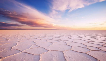 Fotobehang Capturing the Sunrise Over Bolivia's Vast Salt Flat, Salar de Uyuni © wiizii