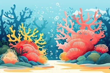 Fototapeta na wymiar Vibrant and Simple Illustration: Coral Reimagined for Oceanography Book Cover, generative AI