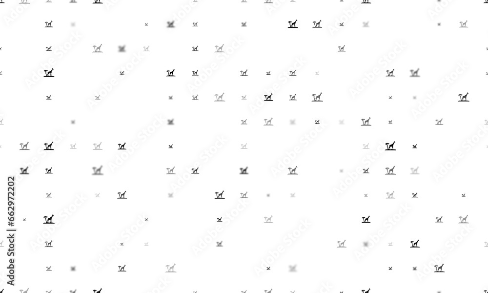 Poster seamless background pattern of evenly spaced black giraffe symbols of different sizes and opacity. i