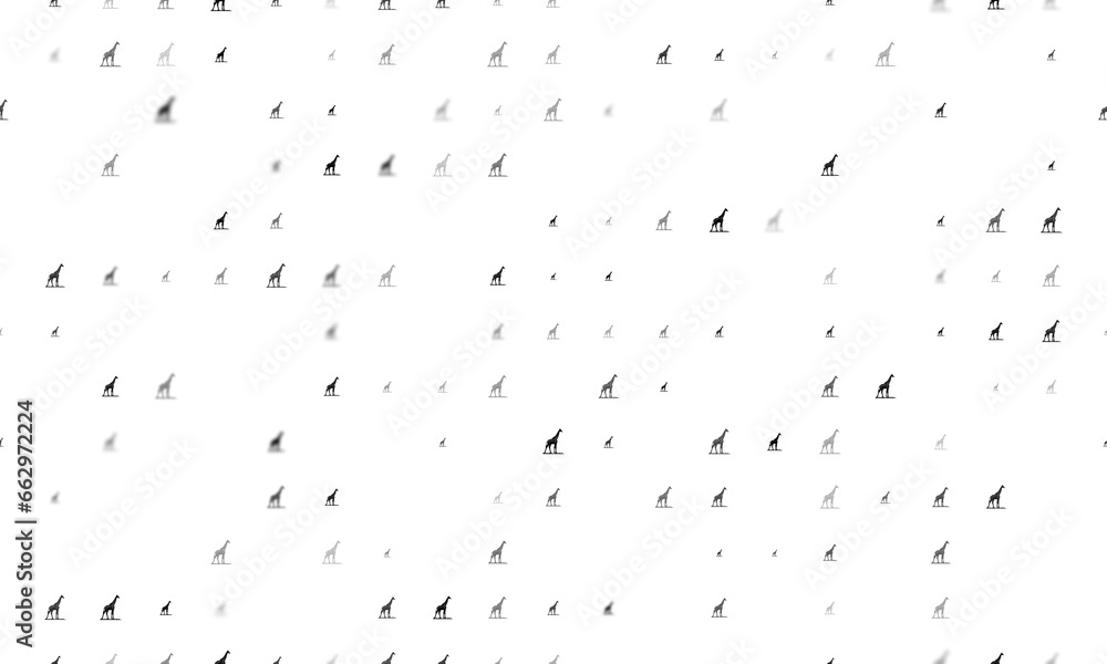 Poster seamless background pattern of evenly spaced black wild giraffe symbols of different sizes and opaci