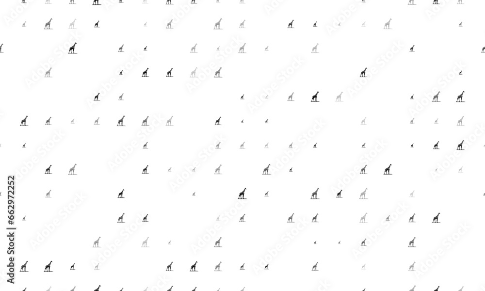 Poster seamless background pattern of evenly spaced black wild giraffe symbols of different sizes and opaci