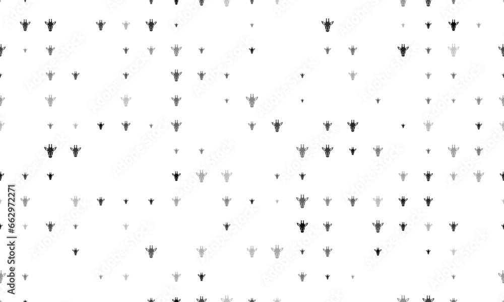 Poster seamless background pattern of evenly spaced black giraffe head symbols of different sizes and opaci