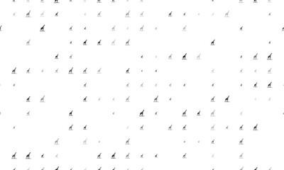 Seamless background pattern of evenly spaced black wild giraffe symbols of different sizes and opacity. Vector illustration on white background