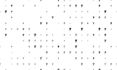 Seamless background pattern of evenly spaced black giraffe head symbols of different sizes and opacity. Illustration on transparent background