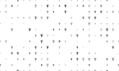 Seamless background pattern of evenly spaced black giraffe head symbols of different sizes and opacity. Vector illustration on white background