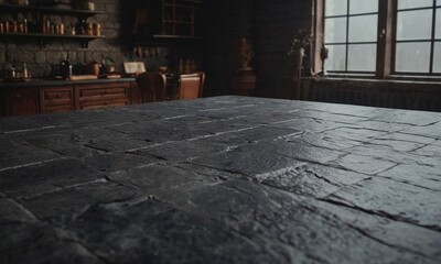 Professional design background with expensive black granite. Dark stone table