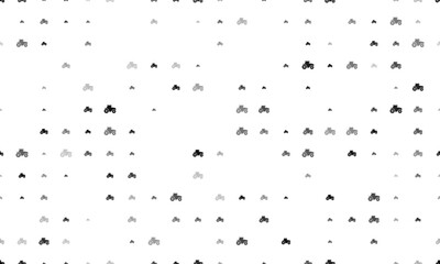 Seamless background pattern of evenly spaced black tractor icons of different sizes and opacity. Vector illustration on white background