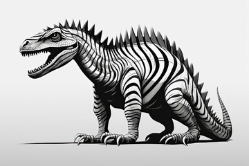 Fototapeta premium Dinosaur Black and White Minimal Line Illustration: The Perfect Guide for Paleontology Museums, generative AI
