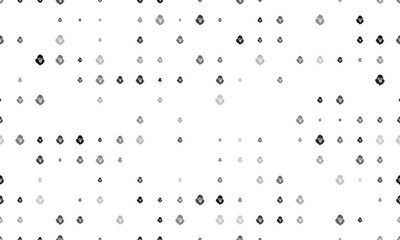 Seamless background pattern of evenly spaced black gorilla head symbols of different sizes and opacity. Vector illustration on white background