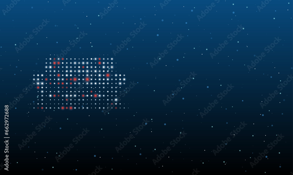 Poster On the left is the sofa symbol filled with white dots. Background pattern from dots and circles of different shades. Vector illustration on blue background with stars