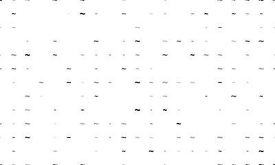 Seamless background pattern of evenly spaced black tilde symbols of different sizes and opacity. Vector illustration on white background